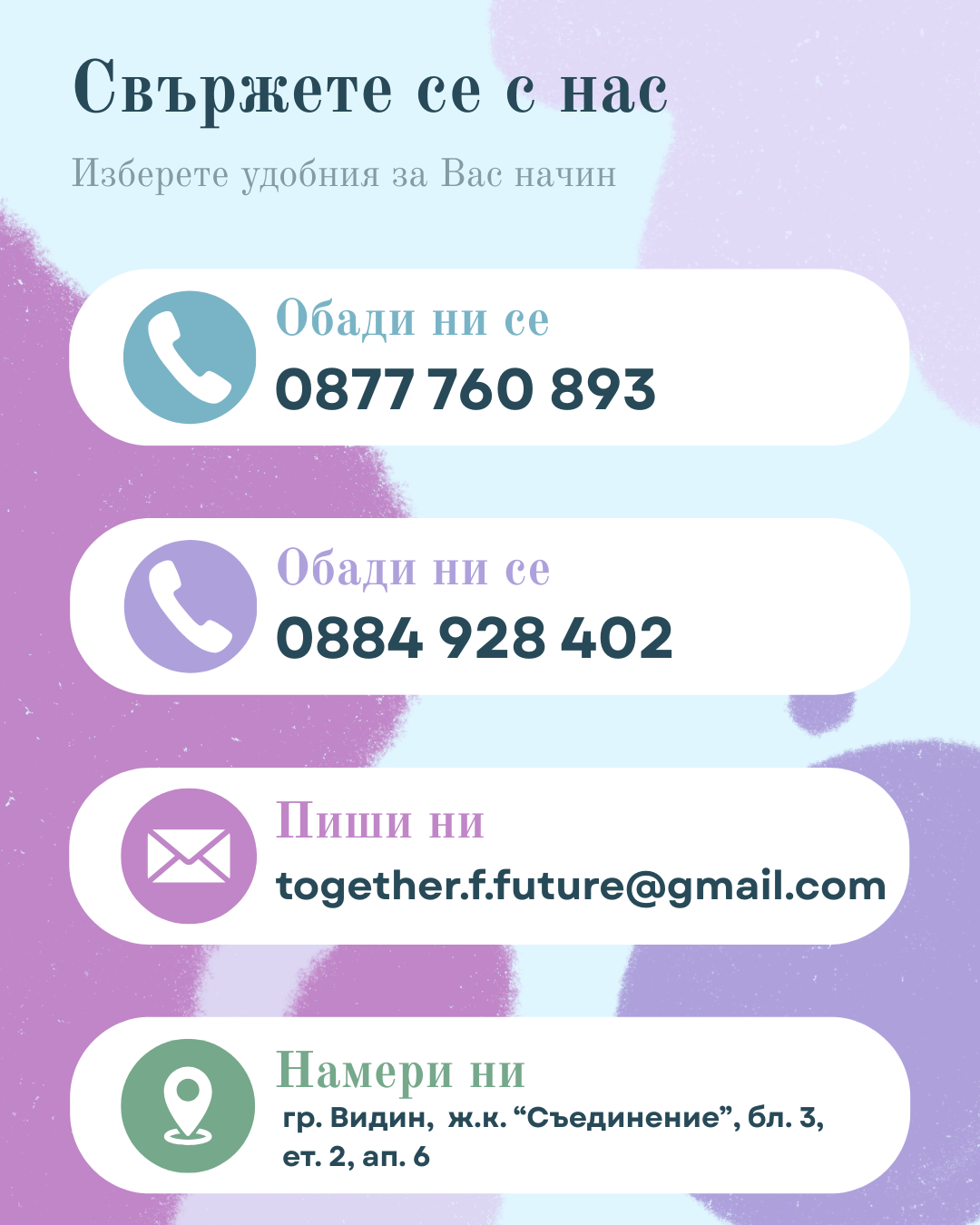 Контакти на Сдружение Заедно за бъдеще